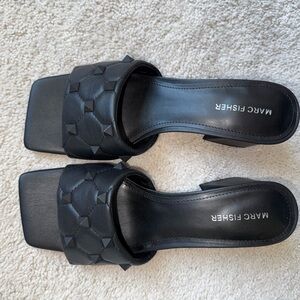 Marc Fisher Black Quilted Stud Slide Mules